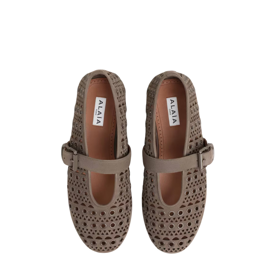 ALAIA BALLET FLATS IN VIENNE SUEDE WITH EYELETS dove grey