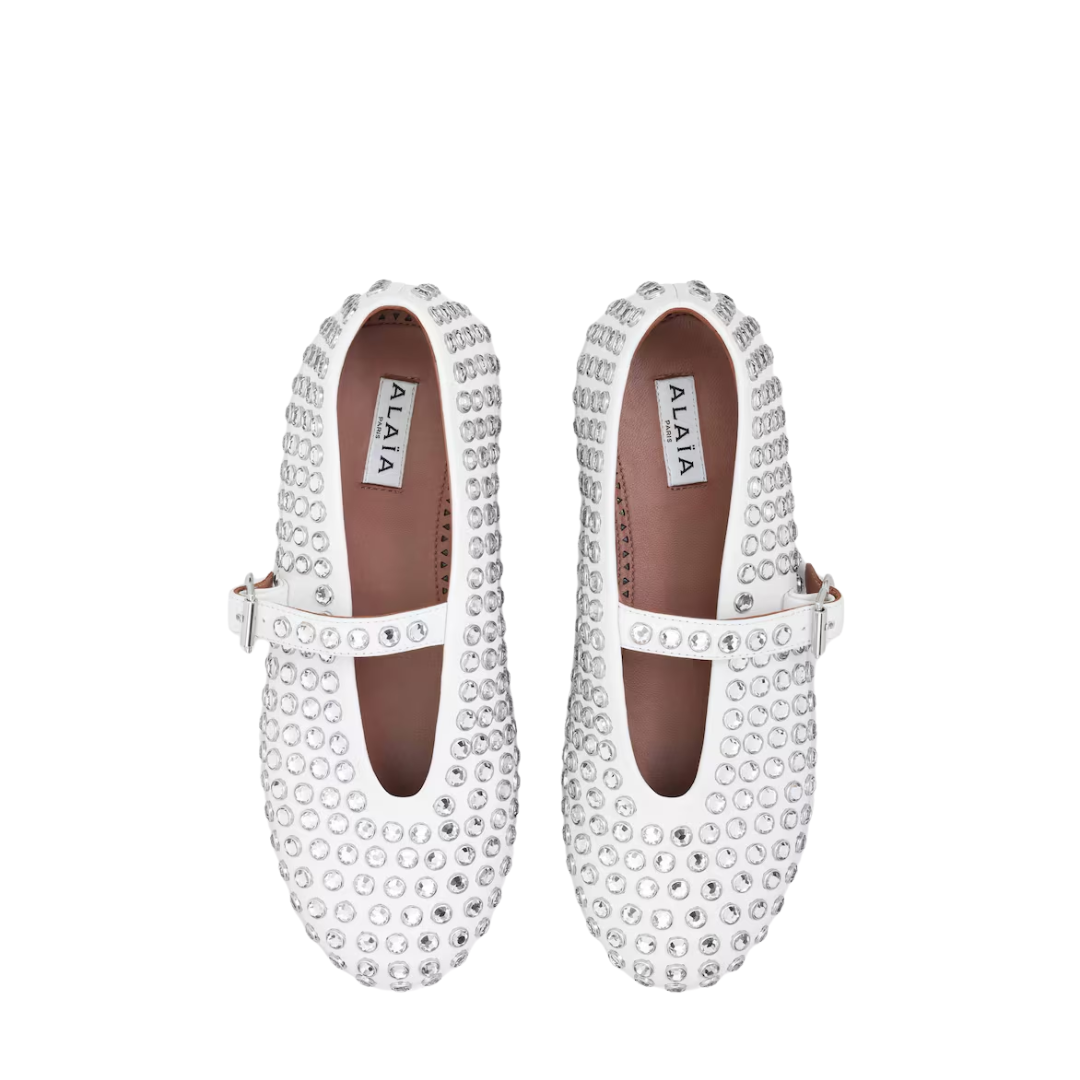 ALAILA STRASS LAMBSKIN BALLET FLATS white