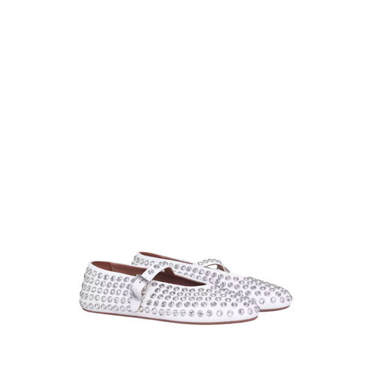 ALAILA STRASS LAMBSKIN BALLET FLATS white