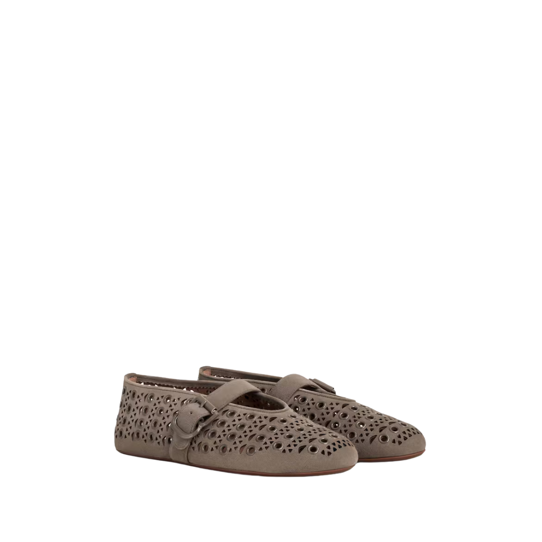 ALAIA BALLET FLATS IN VIENNE SUEDE WITH EYELETS dove grey