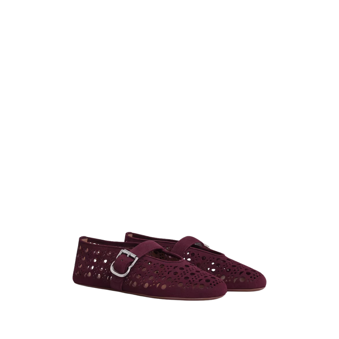 ALAIA BALLET FLATS IN VIENNE SUEDE garnet red