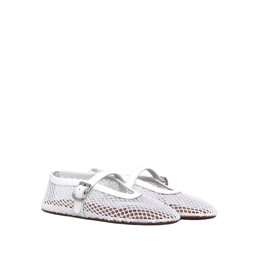 ALAIA BALLET FLATS IN LAMINATED FISHNET white